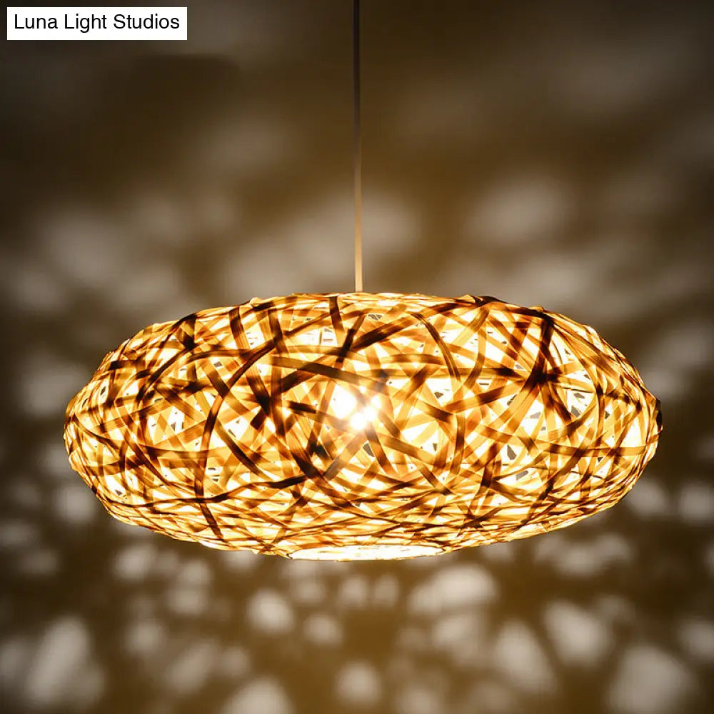 Handcrafted Bamboo Pendant Lighting - Traditional Style Hanging Lamp Kit With Wood Lampholder