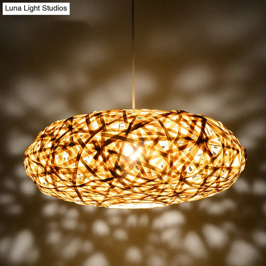 Traditional Bamboo Handmade Pendant Lighting With 1 Bulb - Wood Hanging Lamp Kit 12’/16’/19.5’ Wide