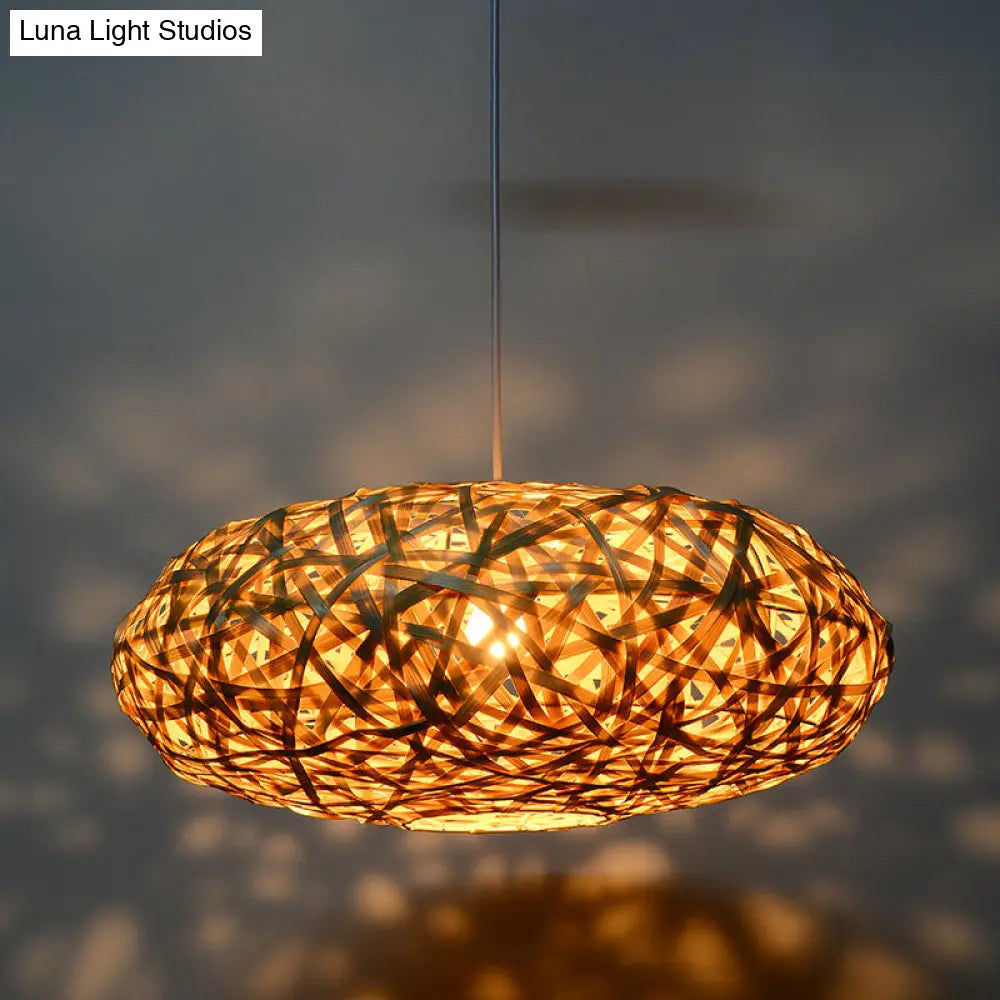 Handcrafted Bamboo Pendant Lighting - Traditional Style Hanging Lamp Kit With Wood Lampholder