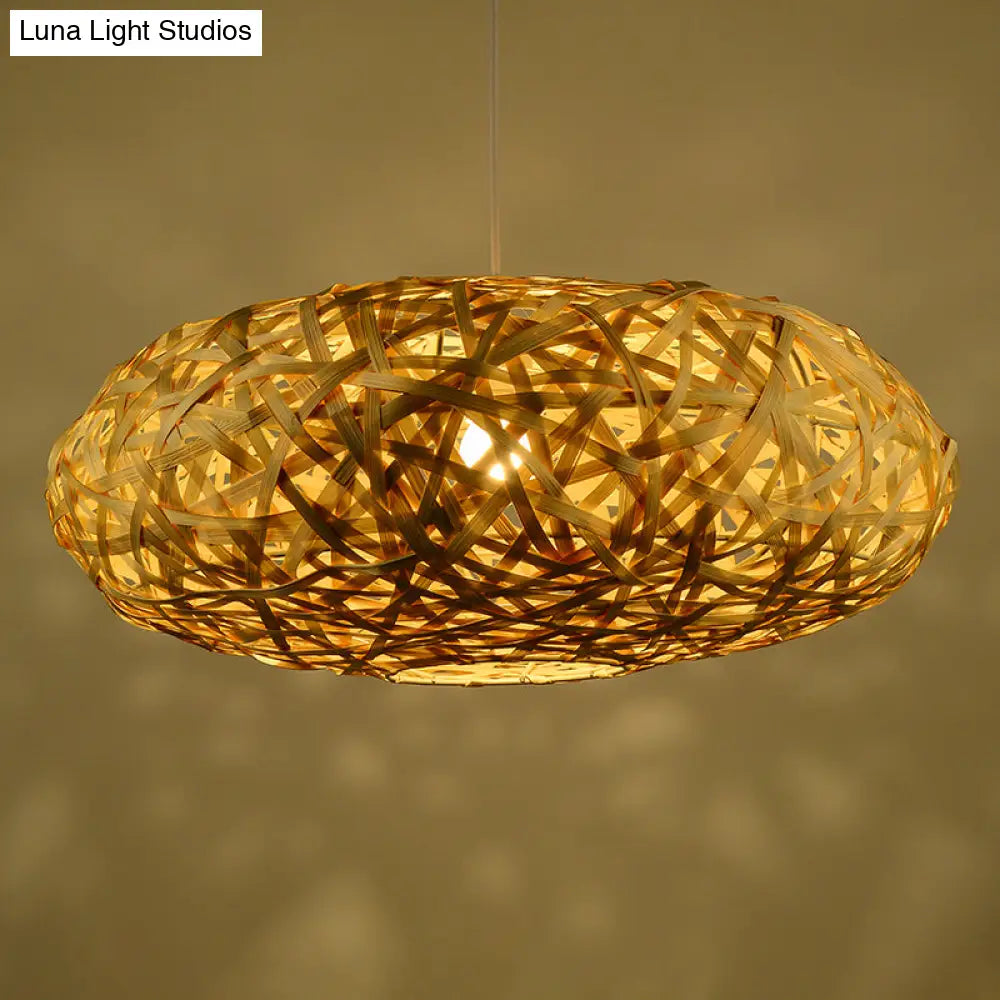 Handcrafted Bamboo Pendant Lighting - Traditional Style Hanging Lamp Kit With Wood Lampholder