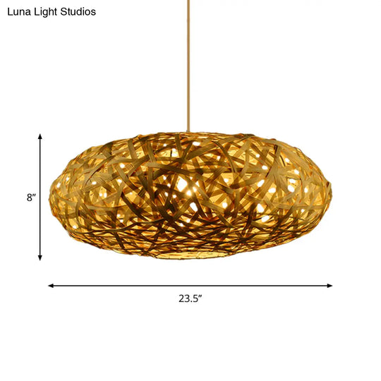 Traditional Bamboo Handmade Pendant Lighting With 1 Bulb - Wood Hanging Lamp Kit 12’/16’/19.5’ Wide