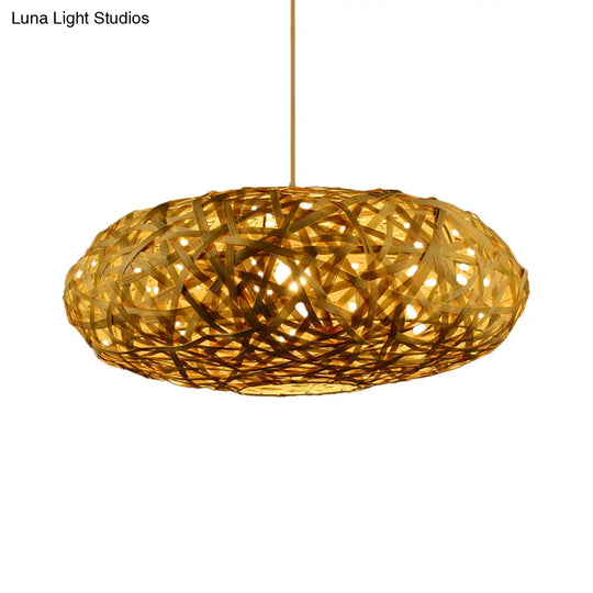 Traditional Bamboo Handmade Pendant Lighting With 1 Bulb - Wood Hanging Lamp Kit 12’/16’/19.5’ Wide