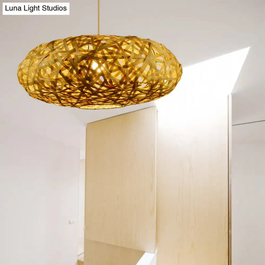 Traditional Bamboo Handmade Pendant Lighting With 1 Bulb - Wood Hanging Lamp Kit 12’/16’/19.5’ Wide