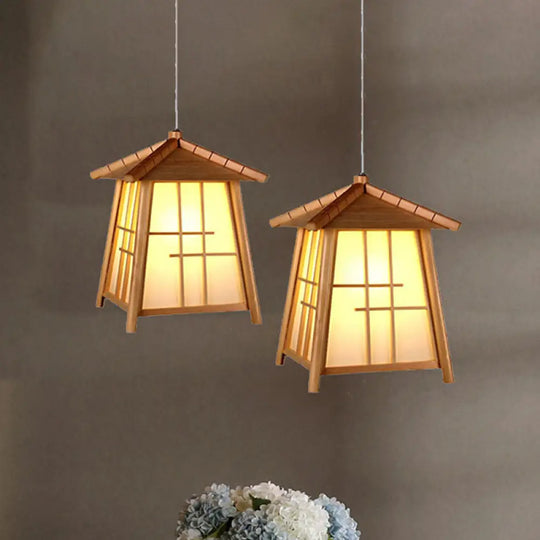 Traditional Bamboo Pendant Lighting - Wood House 1 Bulb Hanging Lamp Kit For Living Room