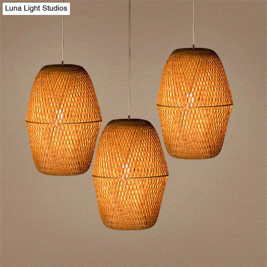 Wooden Bell Pendant Light Bamboo Tradition - Restaurant Hanging Lamp Kit With 1 Bulb Wood