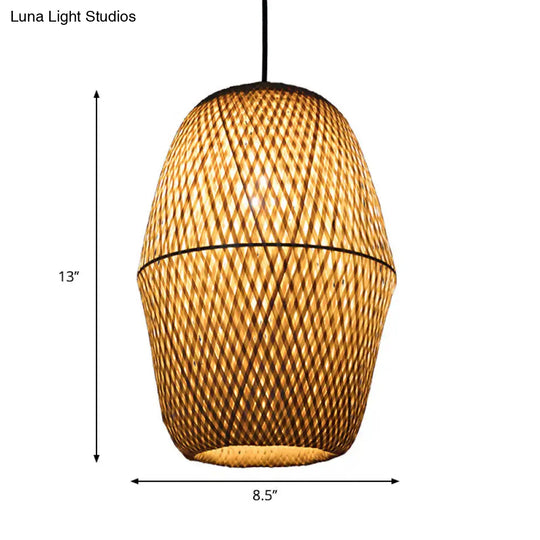 Wooden Bell Pendant Light Bamboo Tradition - Restaurant Hanging Lamp Kit With 1 Bulb