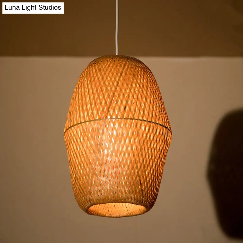 Wooden Bell Pendant Light Bamboo Tradition - Restaurant Hanging Lamp Kit With 1 Bulb