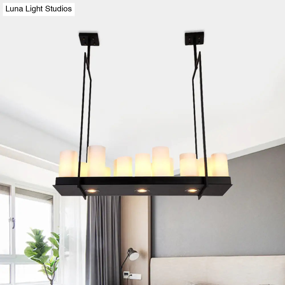 Traditional Barrel Frosted Glass Hanging Lamp - Black Island Pendant Light For Dining Room 8/12/16