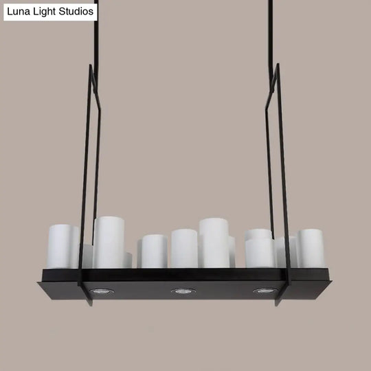 Traditional Barrel Frosted Glass Hanging Lamp - Black Island Pendant Light For Dining Room 8/12/16