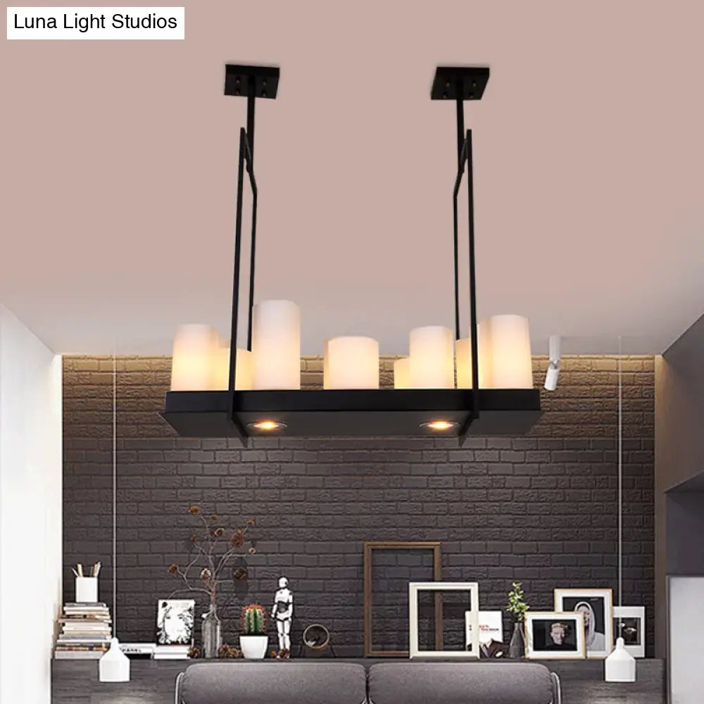 Traditional Barrel Frosted Glass Hanging Lamp - Black Island Pendant Light For Dining Room 8/12/16