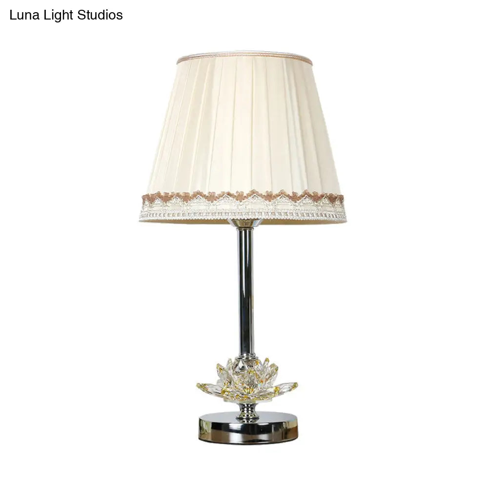 Traditional Barrel Style Bedroom Nightstand Lamp With Crystal Accent - White Fabric Shade