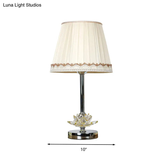 Traditional Barrel Style Bedroom Nightstand Lamp With Crystal Accent - White Fabric Shade