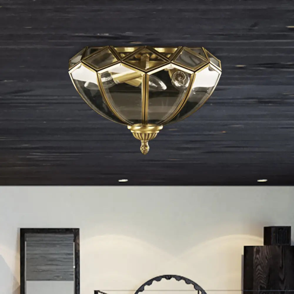 Traditional Basket - Shaped Flush Mount Ceiling Light With Clear Beveled Glass - 3 Lights
