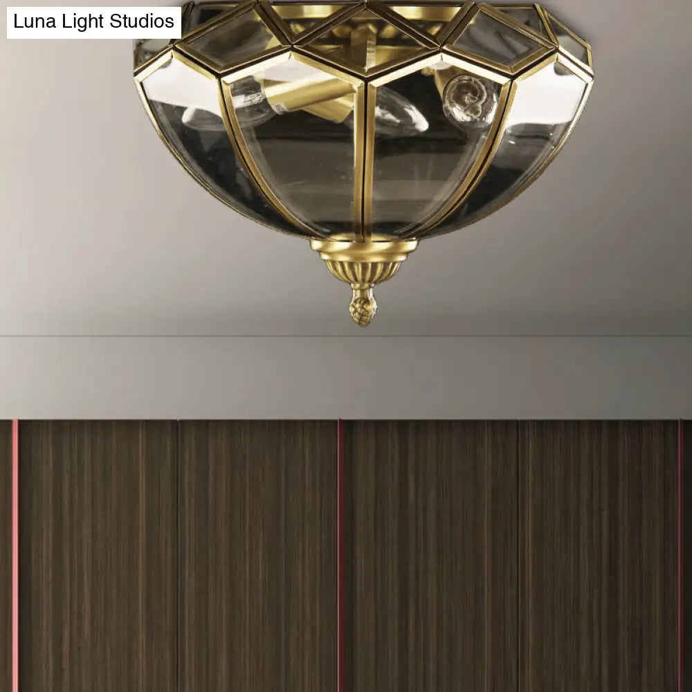 Traditional Basket - Shaped Flush Mount Ceiling Light With Clear Beveled Glass - 3 Lights