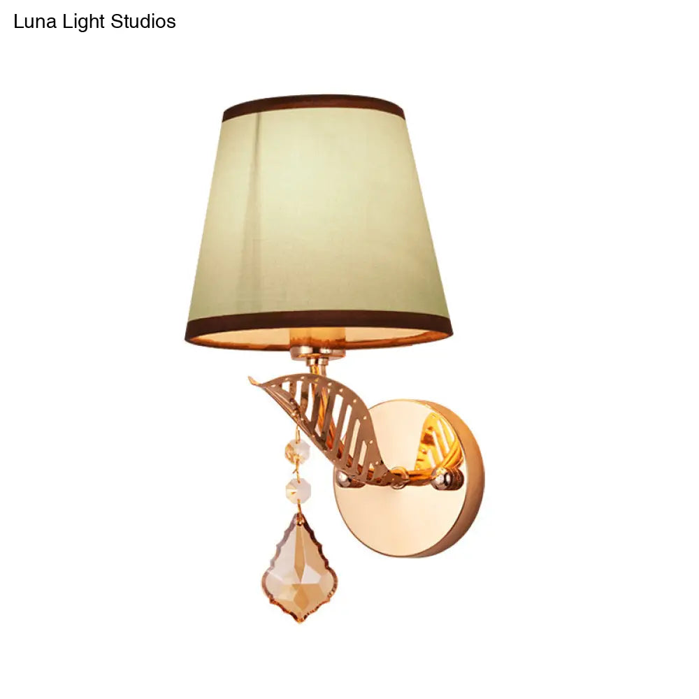 Traditional Bedroom Wall Lamp - Fabric White/Red/Blue Sconce Light With Crystal Drop