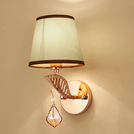 Traditional Bedroom Wall Lamp - Fabric White/Red/Blue Sconce Light With Crystal Drop Blue