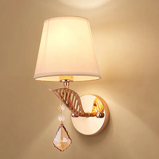 Traditional Bedroom Wall Lamp - Fabric White/Red/Blue Sconce Light With Crystal Drop White