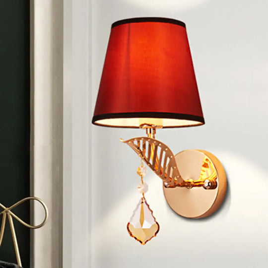 Traditional Bedroom Wall Lamp - Fabric White/Red/Blue Sconce Light With Crystal Drop Red