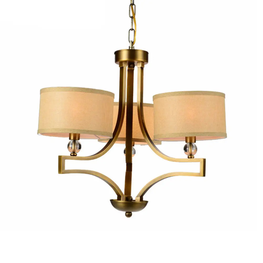 Traditional Beige Fabric Drum Chandelier - 3/6 Light Ceiling Fixture For Living Room 3 /