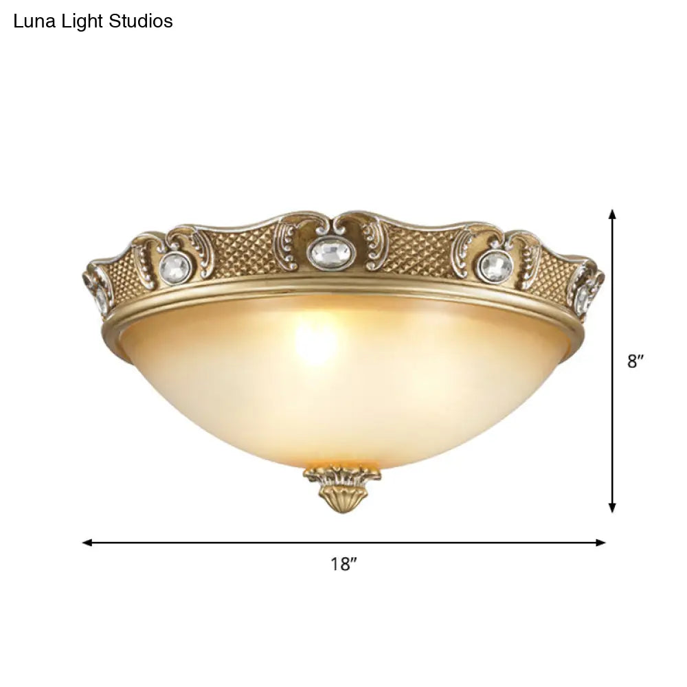 Traditional Beige Opal Glass Flush Ceiling Light Fixture 2/3 Bulbs Domed Mount 14’/18’ Width