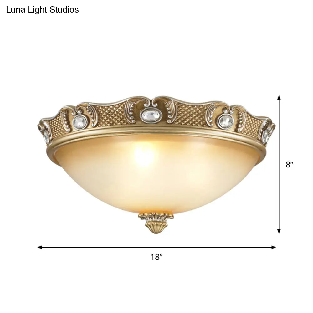 Traditional Beige Opal Glass Flush Ceiling Light Fixture 2/3 Bulbs Domed Mount 14/18 Width