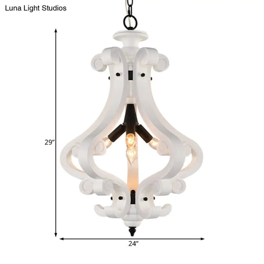 Traditional Beige/White Wood Lantern Chandelier - Bedroom Ceiling Light