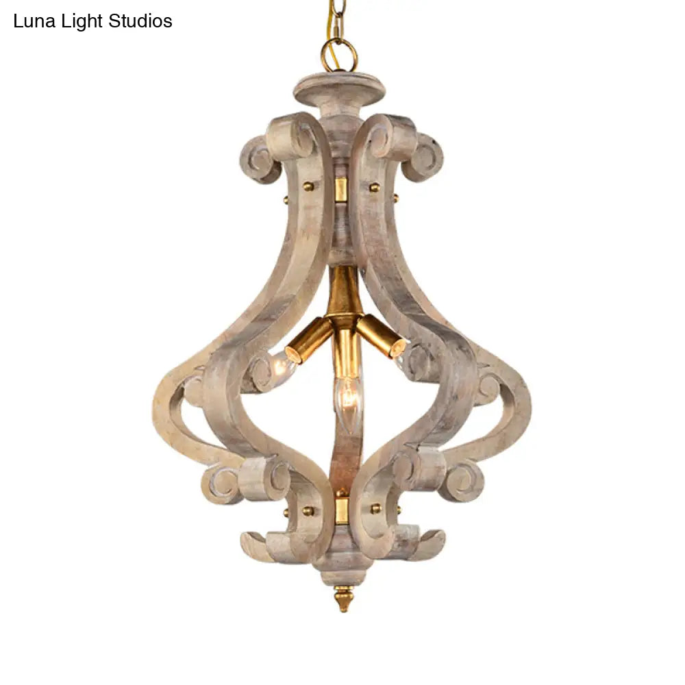 Traditional Beige/White Wood Lantern Chandelier - Bedroom Ceiling Light