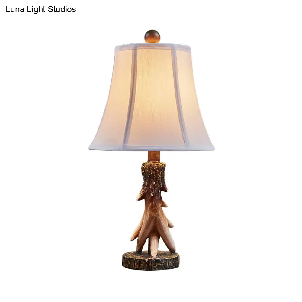 Traditional Bell Fabric Reading Lamp White Wood Base Ideal For Bedroom