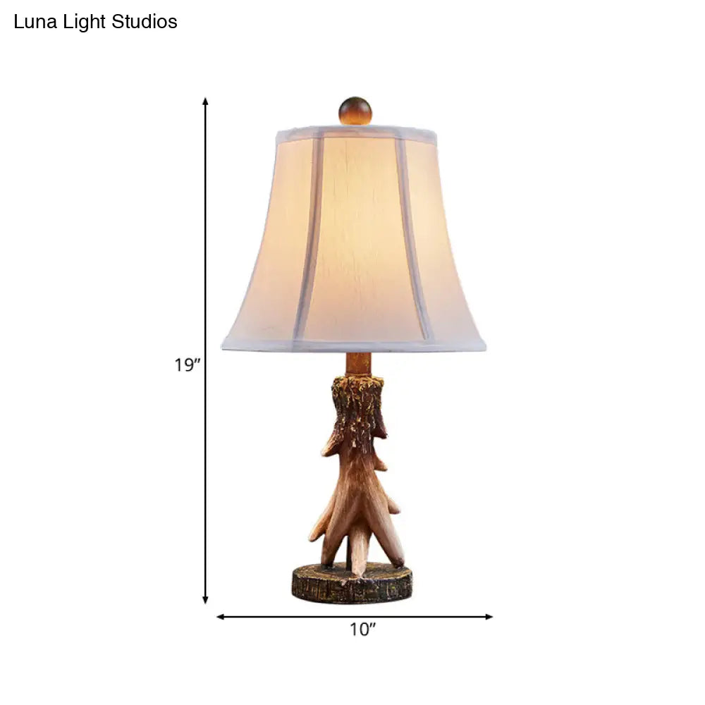 Traditional Bell Fabric Reading Lamp White Wood Base Ideal For Bedroom