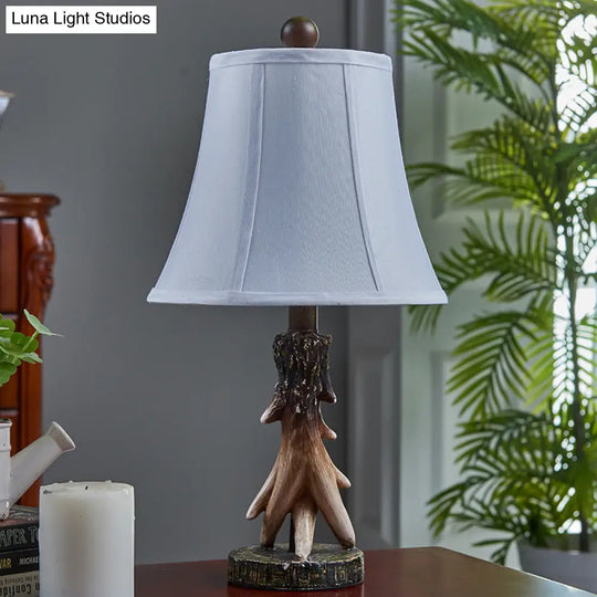 Traditional Bell Fabric Reading Lamp White Wood Base Ideal For Bedroom