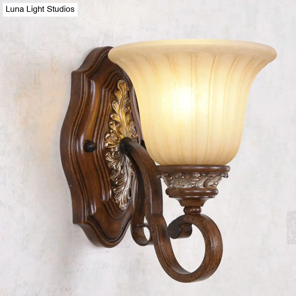 Traditional Bell Metal Wall Sconce With Opal Ribbed Glass Shade For Dining Rooms