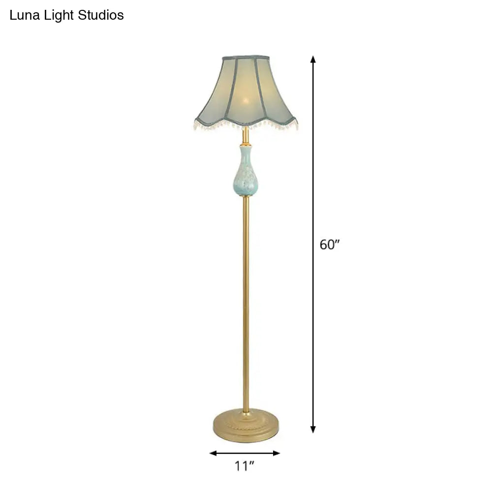 Traditional Bell Shade Fabric Standing Lamp With Foot Switch - Elegant Living Room Floor Light