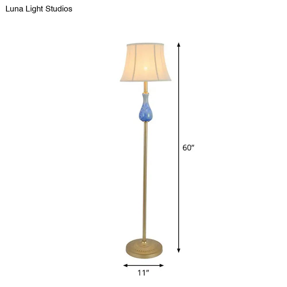 Traditional Bell Shade Fabric Standing Lamp With Foot Switch - Elegant Living Room Floor Light