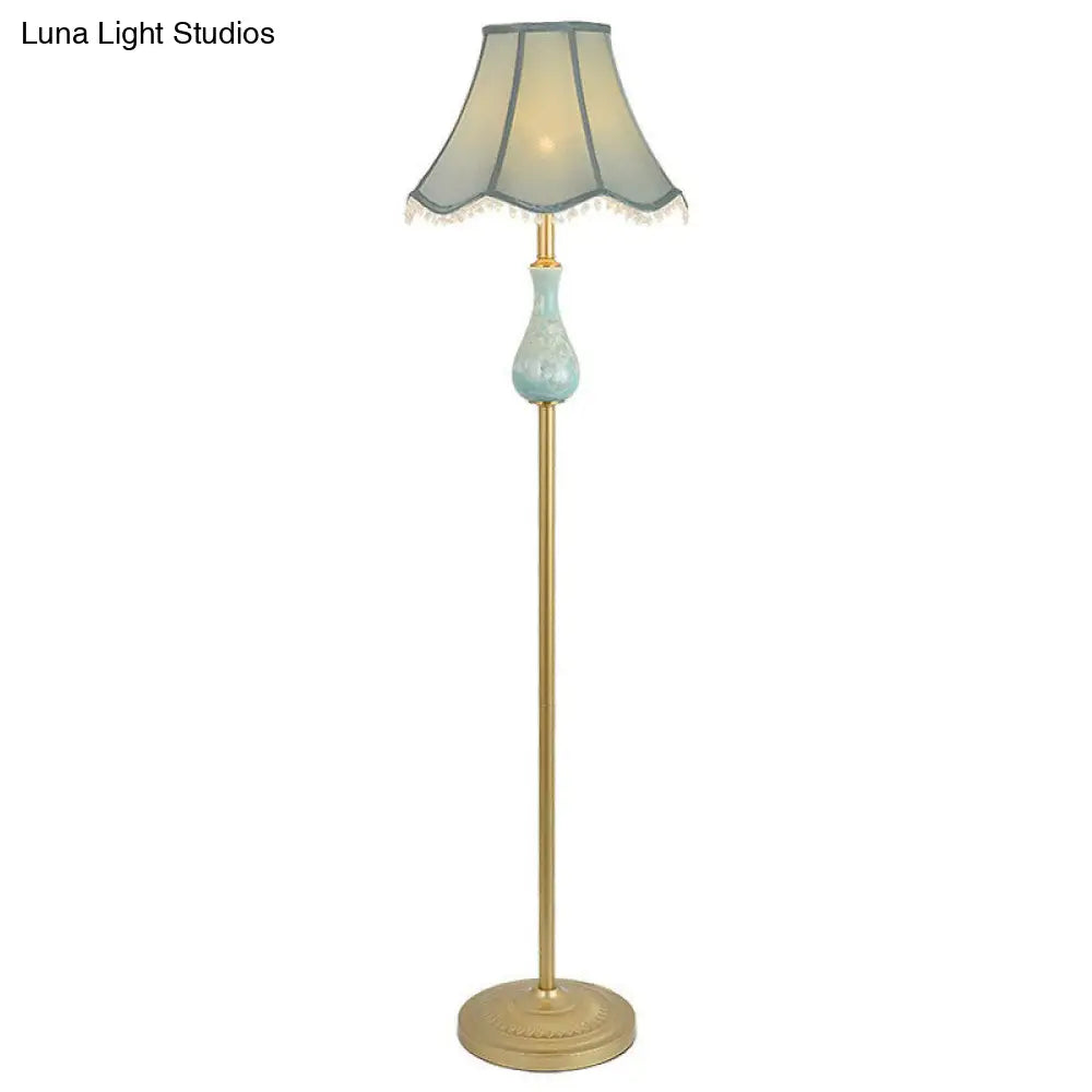 Traditional Bell Shade Fabric Standing Lamp With Foot Switch - Elegant Living Room Floor Light