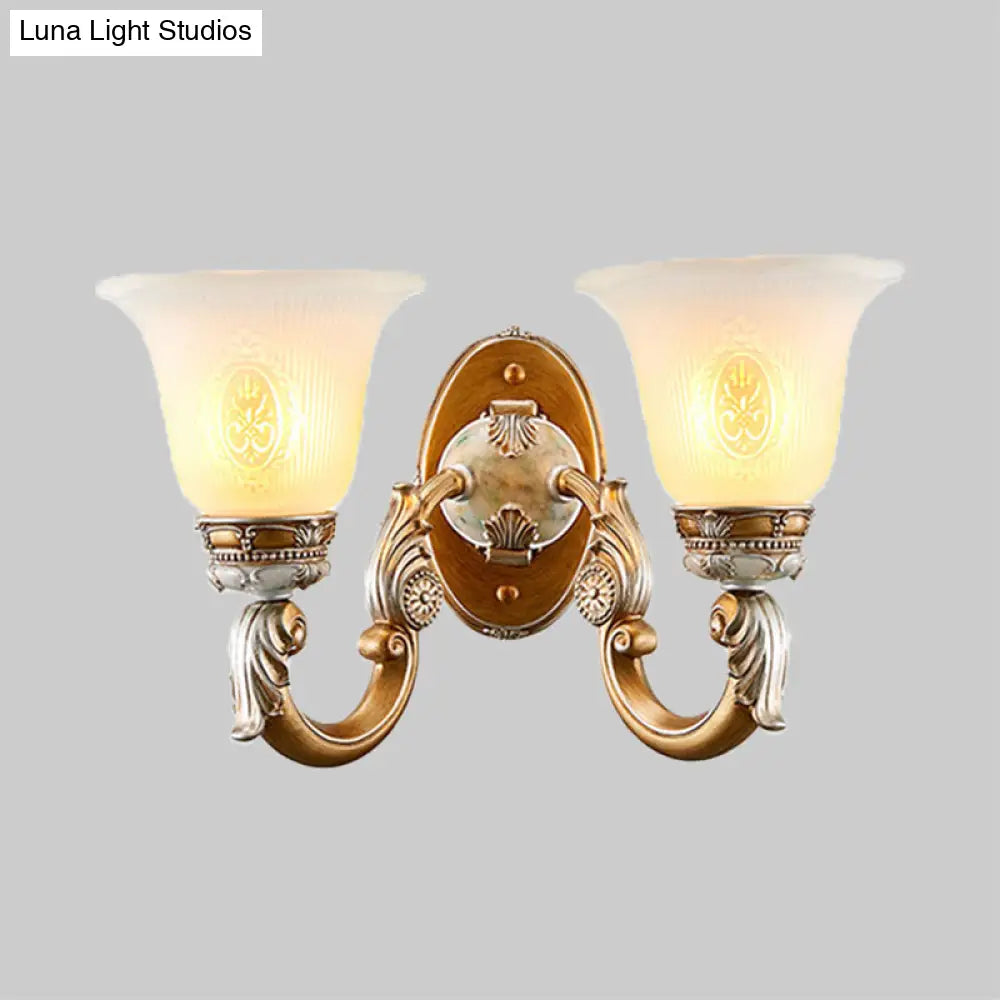 Traditional Bell Shape Fluted Opal Glass Wall Sconce Half-Head Lighting In Brown