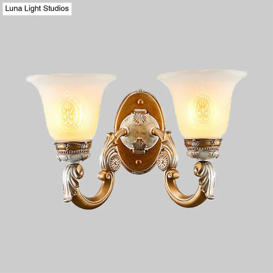 Traditional Bell Shape Fluted Opal Glass Wall Sconce Half-Head Lighting In Brown