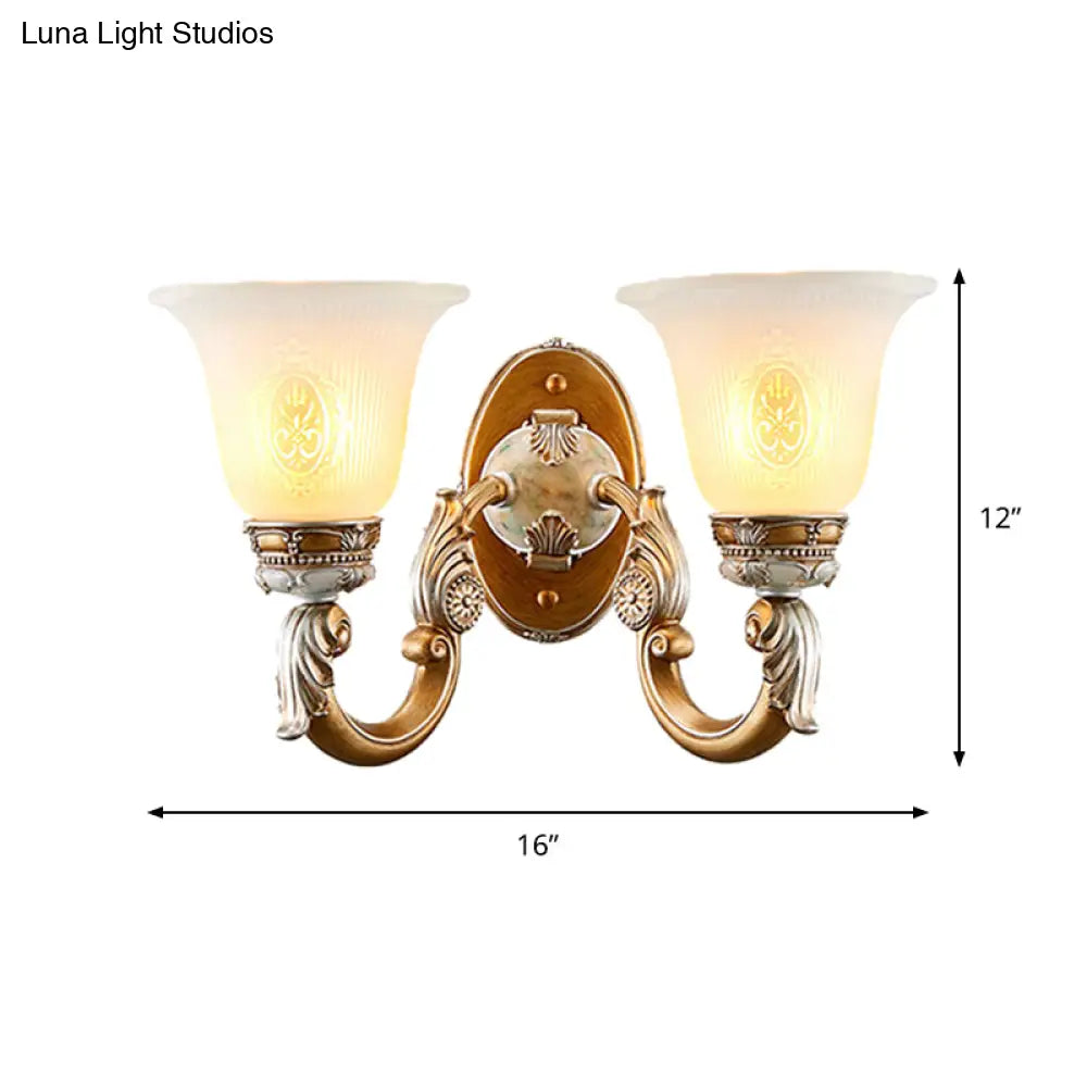 Traditional Bell Shape Fluted Opal Glass Wall Sconce Half-Head Lighting In Brown