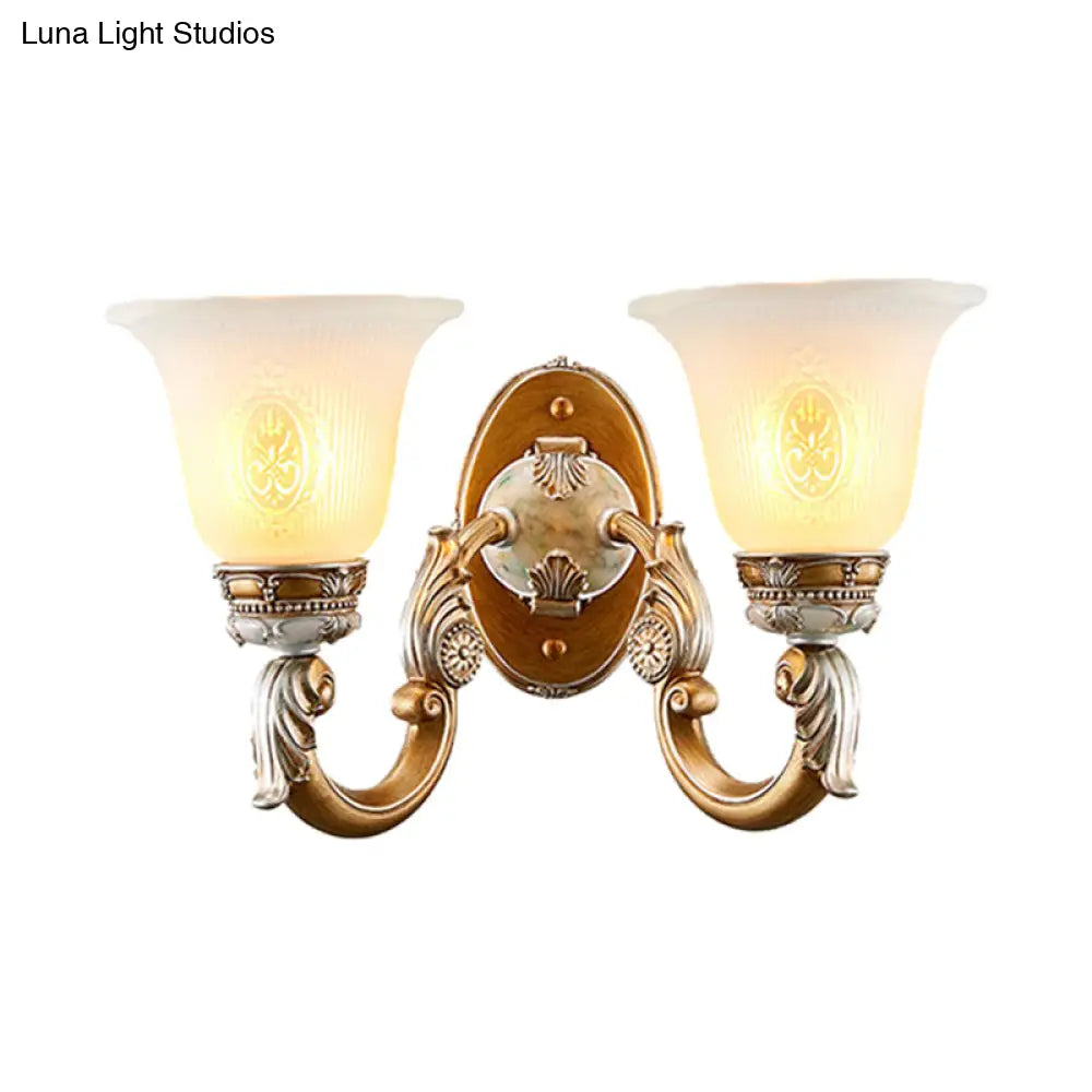 Traditional Bell Shape Fluted Opal Glass Wall Sconce Half-Head Lighting In Brown