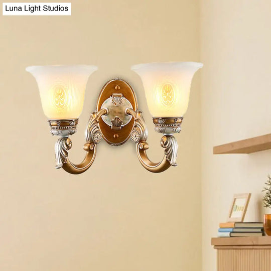 Traditional Bell Shape Fluted Opal Glass Wall Sconce Half-Head Lighting In Brown