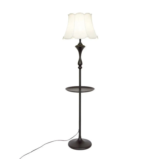 Traditional Bell Shaped Fabric Floor Lamp With Scalloped Trim For Living Room - Single-Bulb Standing