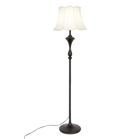 Traditional Bell Shaped Fabric Floor Lamp With Scalloped Trim For Living Room - Single-Bulb Standing