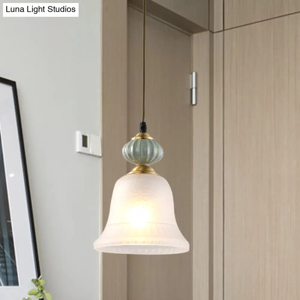 Traditional Bell White Glass Pendant Light With Ceramic Cap - Ideal For Restaurants 1 Bulb Hanging