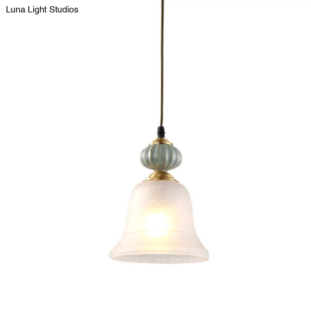 Traditional Bell White Glass Pendant Light With Ceramic Cap - Ideal For Restaurants 1 Bulb Hanging