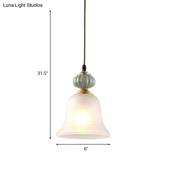 Traditional Bell White Glass Pendant Light With Ceramic Cap - Ideal For Restaurants 1 Bulb Hanging