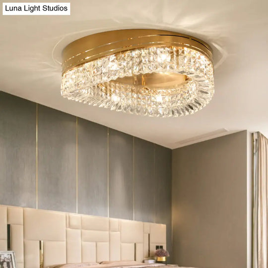 Traditional Beveled Crystal Ceiling Light With 6 Gold Flush Bulbs