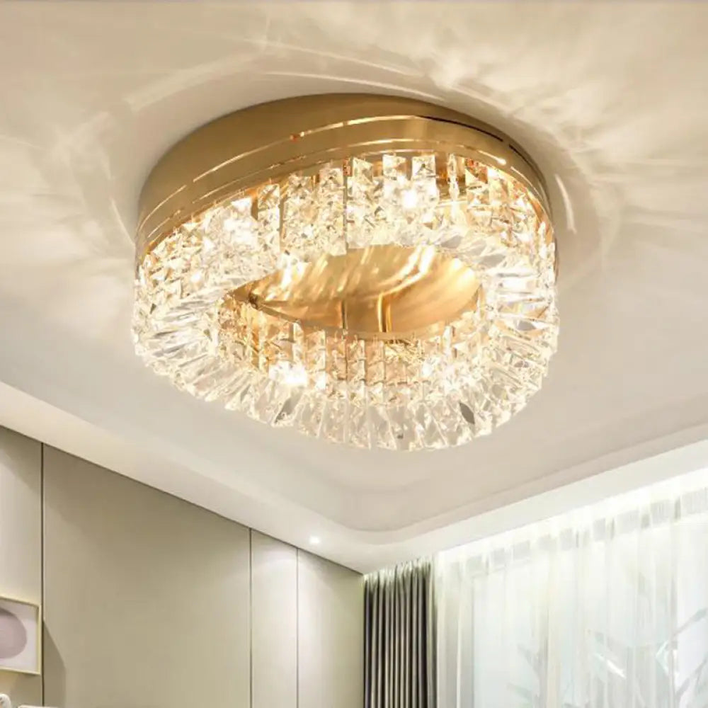 Traditional Beveled Crystal Ceiling Light With 6 Gold Flush Bulbs