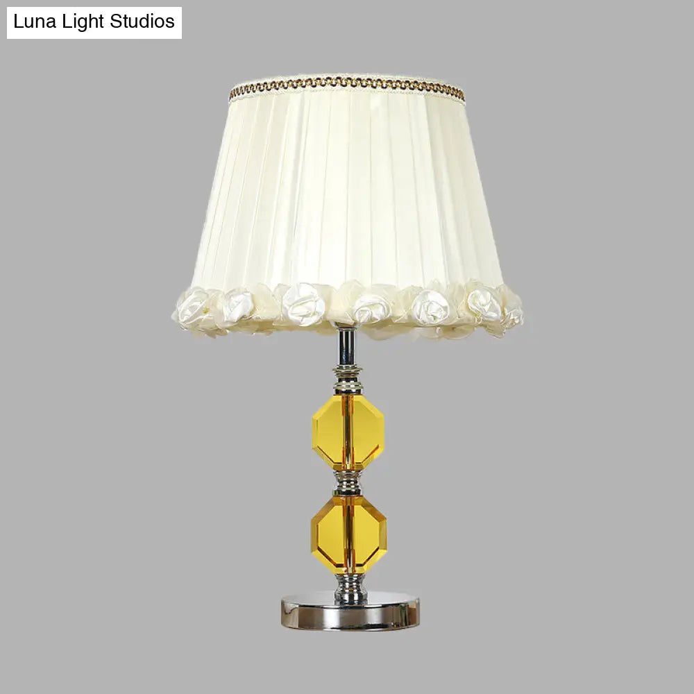 Traditional Beveled Crystal Octagonal Table Lamp With Single Head In White