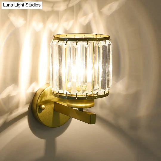 Traditional Beveled Crystal Wall Lighting - 1 Bulb Cylinder Corridor Sconce