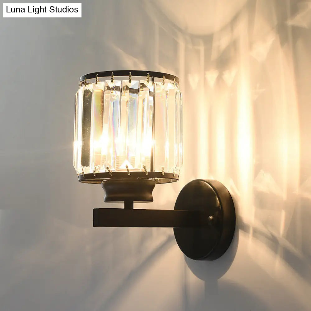 Traditional Beveled Crystal Wall Lighting - 1 Bulb Cylinder Corridor Sconce