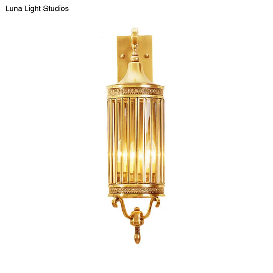 Traditional Bird Cage Wall Lamp In Gold - Elegant Metal Sconce Light For Balcony